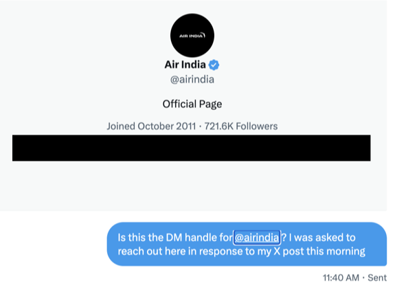 munkumar's tweet photo. @airindia @airindia Another proof of your incompetence!! 4 hrs of DMing you and no response. No wonder nobody trusts you!! https://t.co/lZakqJNOVW