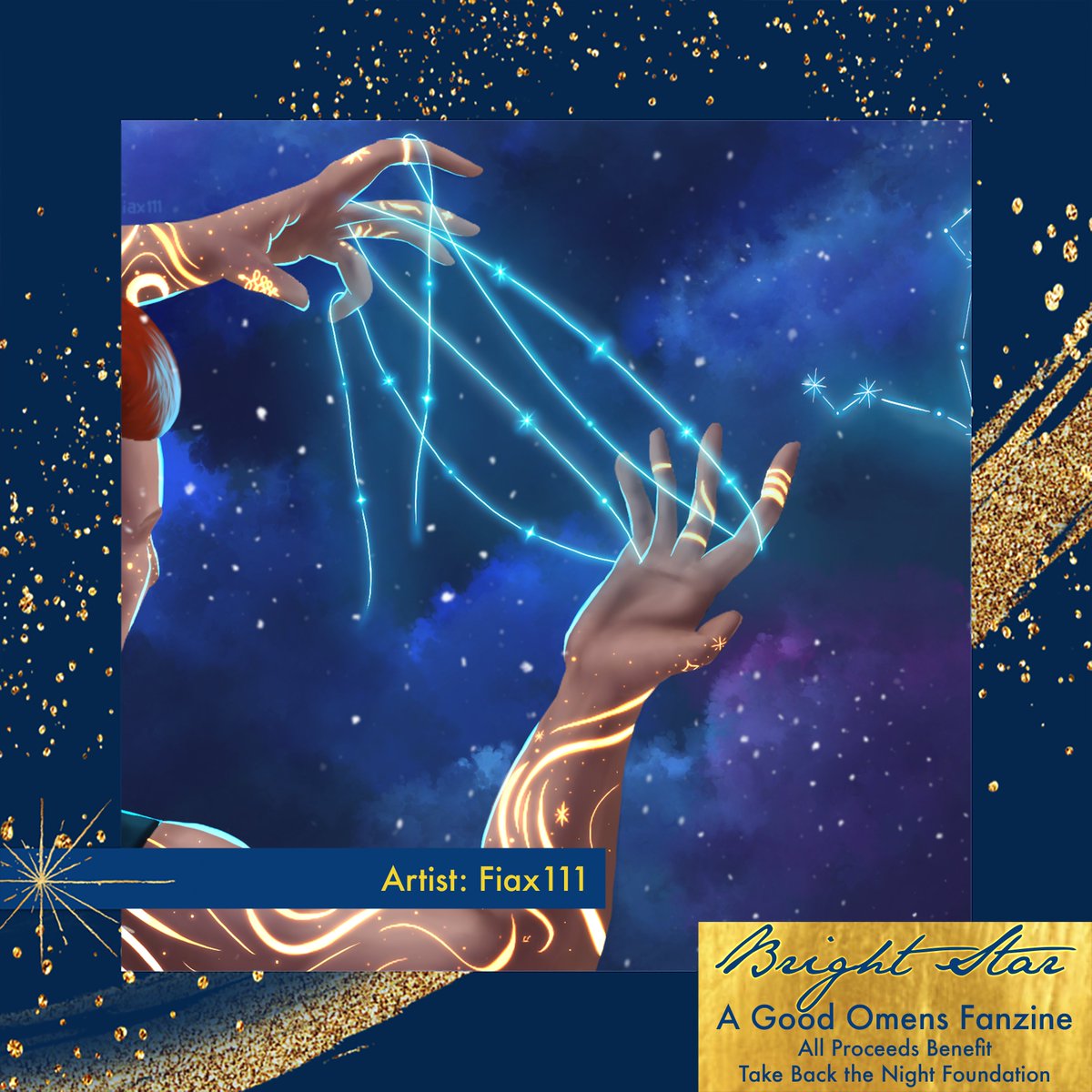 Angel Crowley weaves a web of stars in today's spotlight by <a href="/Fiax111/">Fiax</a>!

Featured in 'Bright Star', our celestial zine themed in tribute to the 'Take Back the Night Foundation', which all profits go to

pyracantha.itch.io/bright-star

#goodomens #brightstarzine #oowsfundraiser