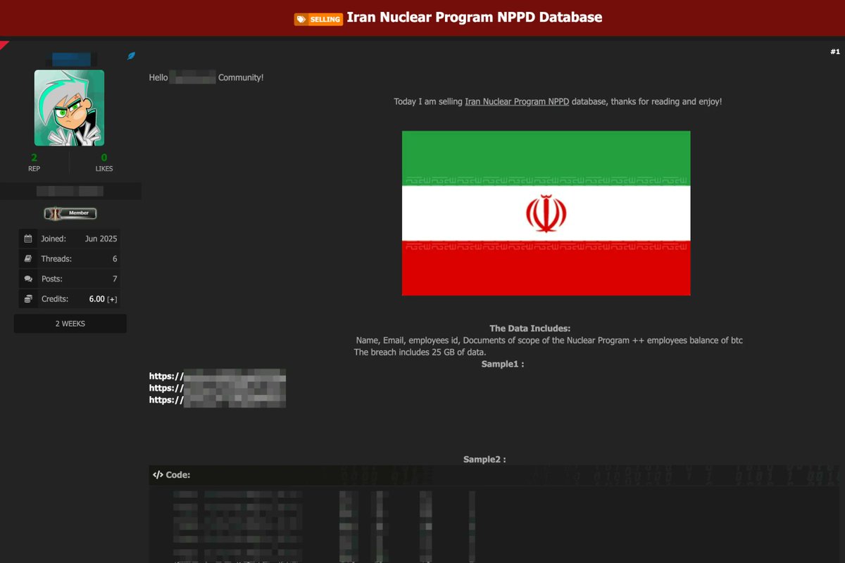 DailyDarkWeb's tweet image. Iran's Nuclear Program Data Allegedly Breached - 25 GB of Sensitive Information For Sale dailydarkweb.net/irans-nuclear-…