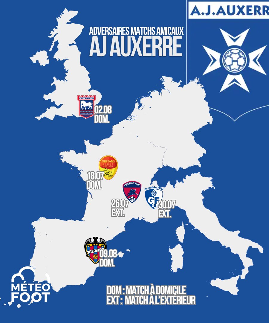 ⚡️Matchs amicaux des clubs

Série de cartes sur les MATCHS AMICAUX de chaque club de Ligue 1 cet été !

Numéro 2 :

AJ AUXERRE 🔵⚪️

✍️ Sur quel club on part après ? Dites moi en commentaire.

Informations : Ligue1.fr

#Ligue1 #Ligue2 #National