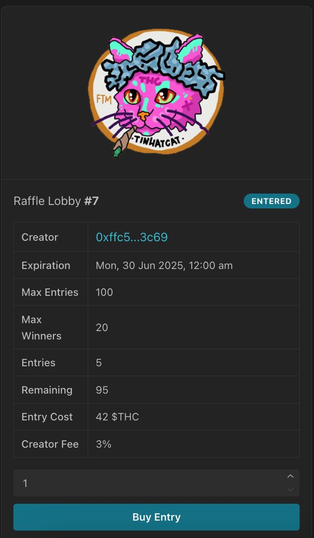 Bet $THC on <a href="/RuggleGames/">Ruggle</a> by <a href="/ruggiespizza/">RuggiesPizza</a> 

Every ticket is 42 $THC 

Raffle ends on 30th June

join -
games.ruggiespizza.com/raffle/0xaa0ac…