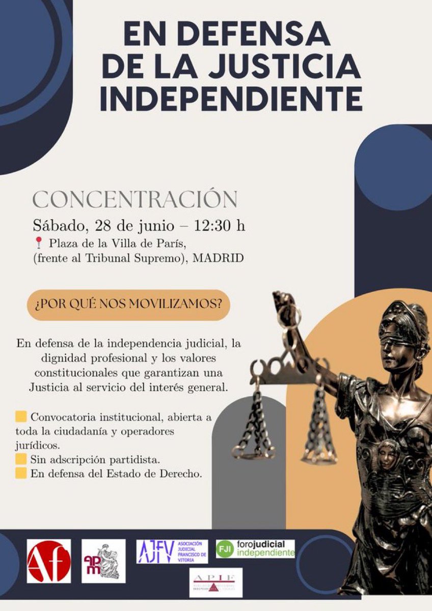 Desde Voces Libres apoyamos la manifestación del 28 de junio frente al Tribunal Supremo, convocada por las principales asociaciones de Jueces y Fiscales.

No debemos permitir el asalto al Poder Judicial y garantizar su independencia contra aquellos que quieren controlarlo.