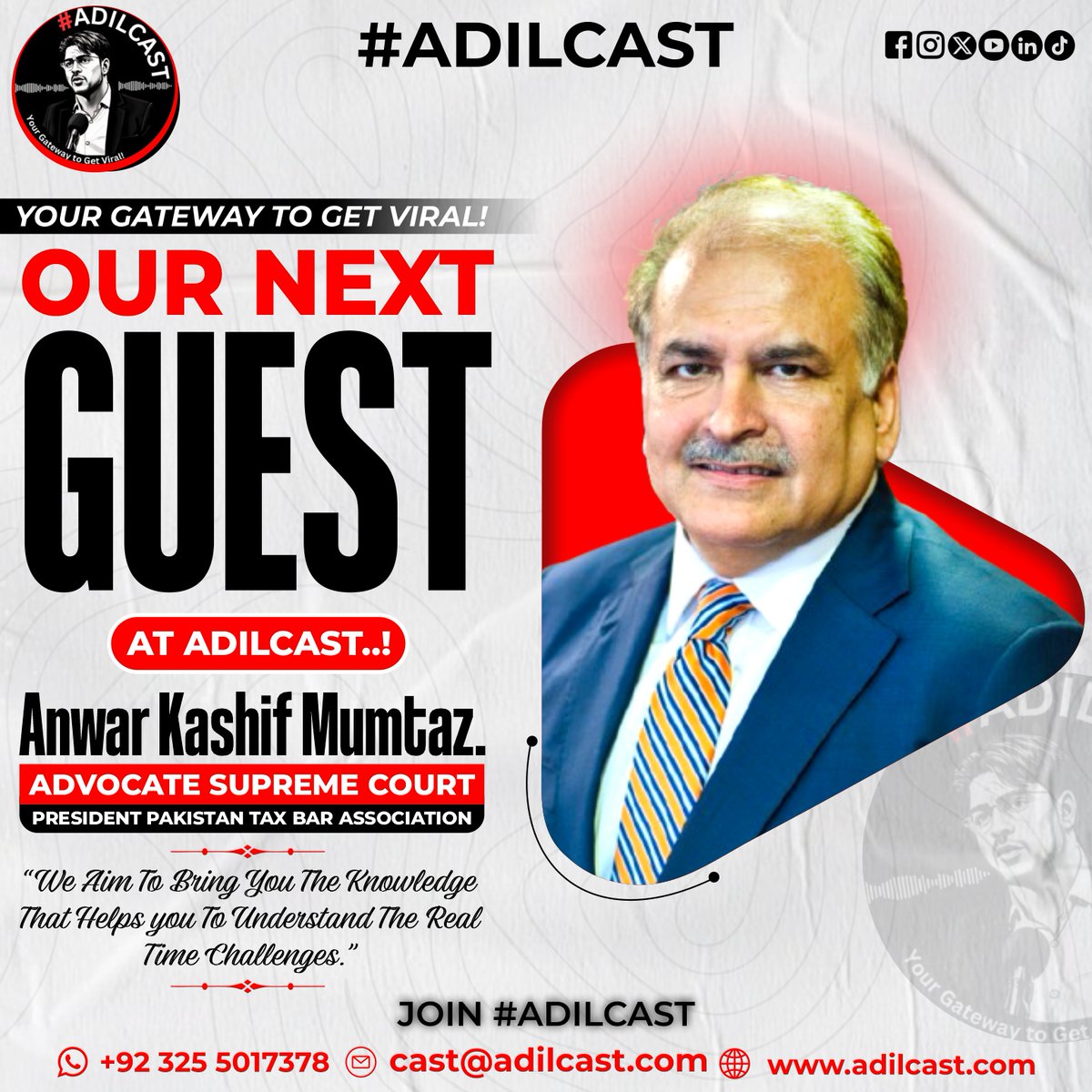 🎙️ Coming Up Next on #AdilCast!

We're proud to host Mr. Anwar Kashif Mumtaz, a leading voice in Tax &amp; Corporate Law, Advocate of the Supreme Court, Accredited Mediator, and President of the Pakistan Tax Bar Association. ⚖️📘

💡 Whether you're a business owner, a law student, or