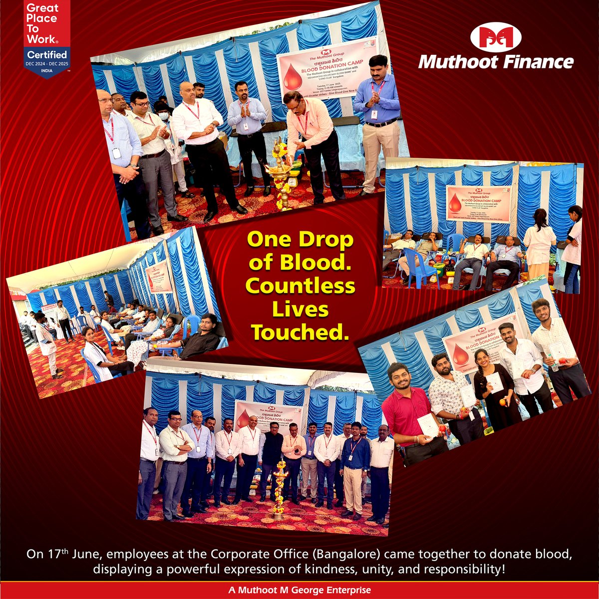 On 17th June, employees at Muthoot Finance Corporate Office, Bangalore, came together for a noble cause: donating blood. With the support of Jeevaraksha Voluntary Blood Bank and Lions Club, the camp was conducted with utmost care and enthusiasm.

#MuthootFinance #BloodDonorDay