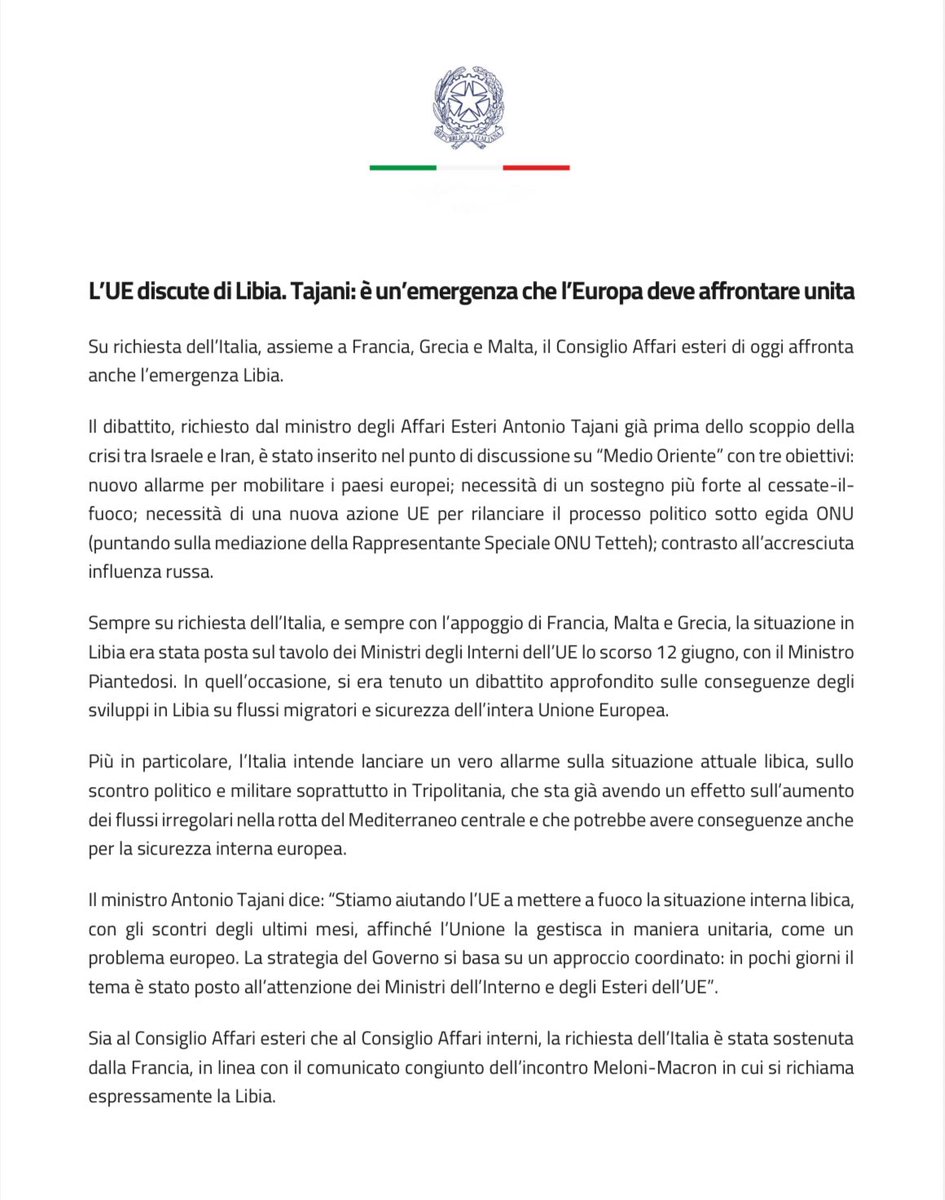 "Comunicato del Ministro 🇮🇹 Tajani sul Consiglio Affari Esteri del 23 giugno 2025"