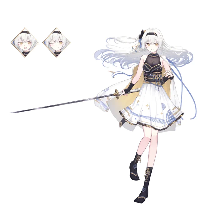 Skebリクエストありがとうございました! 新衣装+キャラシート 今回は自分の趣味全開で和服+刀にさせていただきました #Skeb