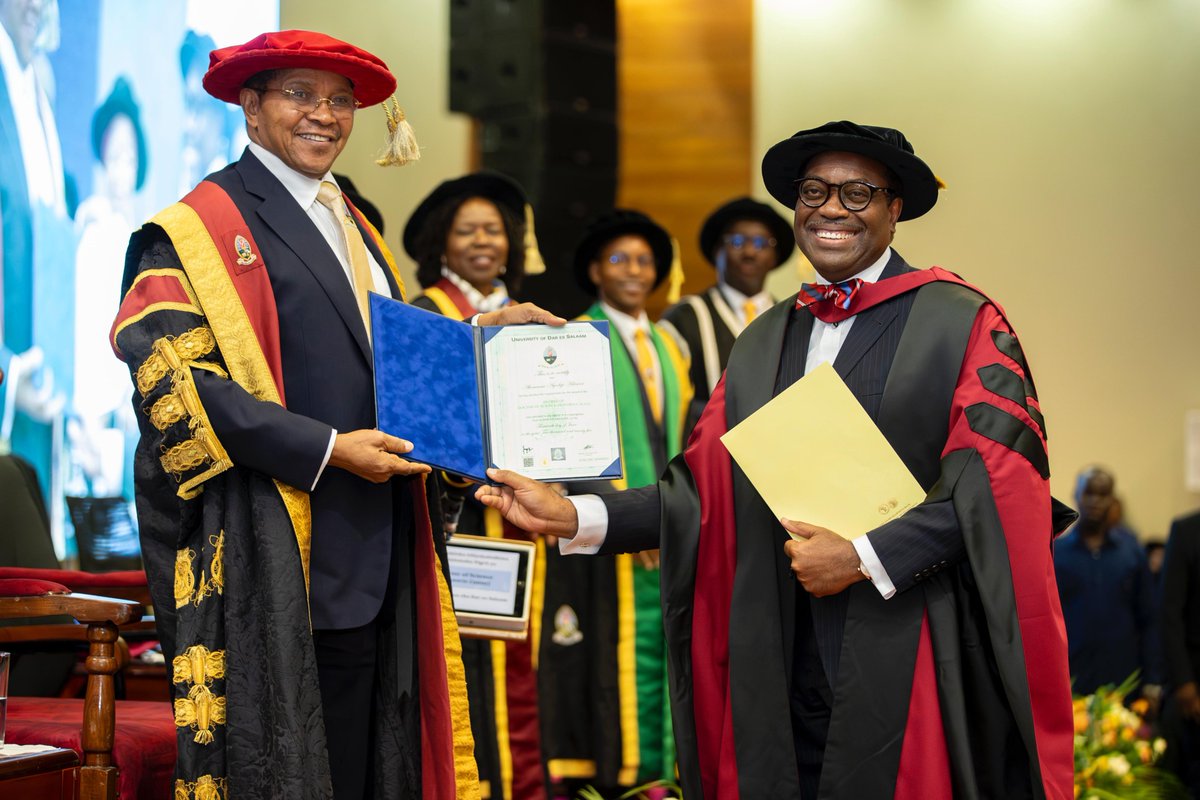 The African Development Bank Group proudly celebrates its President, Dr. Akinwumi Adesina, on being conferred with an Honorary Doctorate Degree by the esteemed University of Dar es Salaam, 13th June 2025. This distinguished honour is a powerful testament to a decade of visionary