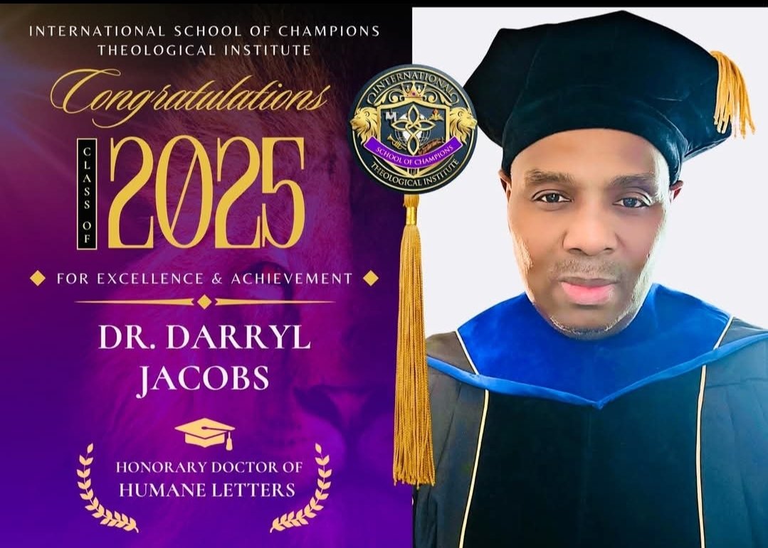 HONORARY DOCTORATE in HUMANE LETTERS 
Statement of Gratitude upon Receiving

I am profoundly humbled, deeply grateful, and overwhelmingly honored to receive the Honorary Doctorate in Humane Letters from the prestigious International School of Champions Theological Institute.