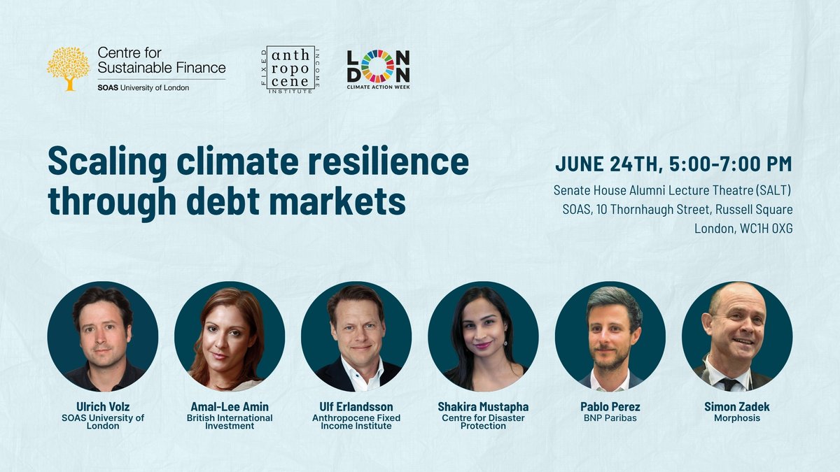 SOAS Economics (@soaseconomics) on Twitter photo ๐ Join us TODAY at #London Climate Action Week! <a href="/london_climate/">London Climate Action Week</a> <a href="/CSF_SOAS/">SOAS Centre for Sustainable Finance</a> <a href="/FixedInstitute/">Anthropocene Fixed Income Institute</a>
๐ Scaling climate resilience through debt markets
๐
24 June 2025 | 5:00-7:00 PM
๐ Senate House Alumni Lecture Theatre (SALT), <a href="/SOAS_DLD/">SOAS Development Leadership Dialogue</a>
๐get your tickets ๐ซ tinyurl.com/ye223emx ๐ Join us TODAY at #London Climate Action Week! <a href="/london_climate/">London Climate Action Week</a> <a href="/CSF_SOAS/">SOAS Centre for Sustainable Finance</a> <a href="/FixedInstitute/">Anthropocene Fixed Income Institute</a>
๐ Scaling climate resilience through debt markets
๐
24 June 2025 | 5:00-7:00 PM
๐ Senate House Alumni Lecture Theatre (SALT), <a href="/SOAS_DLD/">SOAS Development Leadership Dialogue</a>
๐get your tickets ๐ซ tinyurl.com/ye223emx