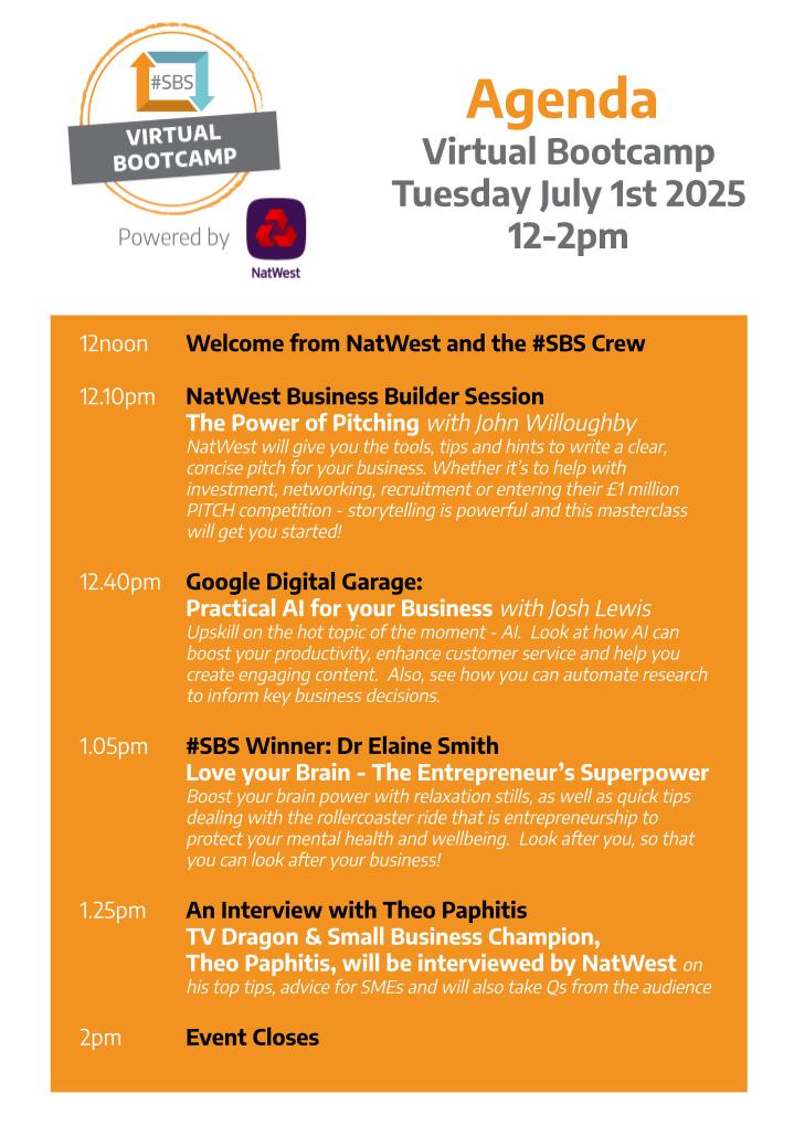 #SBS Crew (@thesbs_crew) on Twitter photo Hot off the press today - on top of our 8 fantastic in-person #SBS Business Bootcamps, delivered with our awesome partners <a href="/NatWestBusiness/">NatWest Business</a> we have managed to squeeze in one more - a Virtual Business Bootcamp that you can join for free from wherever you are! 🤩
When? It's on Hot off the press today - on top of our 8 fantastic in-person #SBS Business Bootcamps, delivered with our awesome partners <a href="/NatWestBusiness/">NatWest Business</a> we have managed to squeeze in one more - a Virtual Business Bootcamp that you can join for free from wherever you are! 🤩
When? It's on