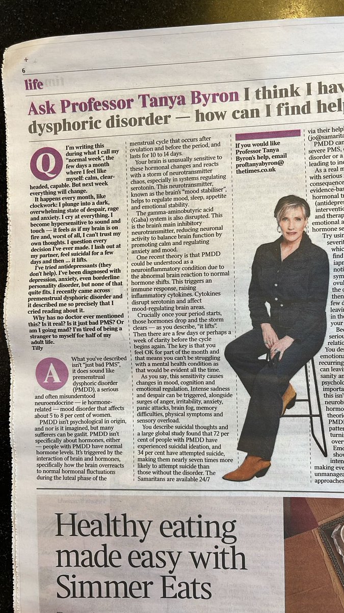 A really GOOD article on #PMDD in The Times paper. Thanks to <a href="/ProfTanya/">Tanya Byron</a>