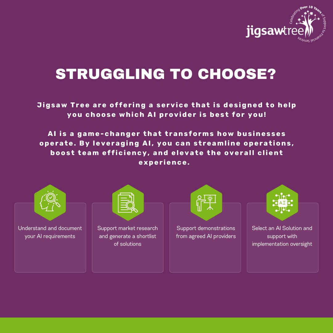 JigsawTree's tweet image. 🤖 Not Sure Which A.I. Tech Is Right for You?
🧩 Learn about our Tech Selection Service: jigsawtree.com/ai-tech-select…
#AISelection #FintechSolutions #JigsawTree #AIFinancialServices #DigitalInnovation