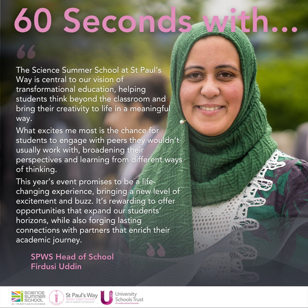 We asked our headteacher, Firdusi Uddin why the Science Summer School matters. Here’s why she’s so passionate about it. 👇

Interested in running a workshop at future SSS events? Sign up here: forms.office.com/pages/response…

#STEAM #ScienceSummerSchool #SSS2025 #60secondswith