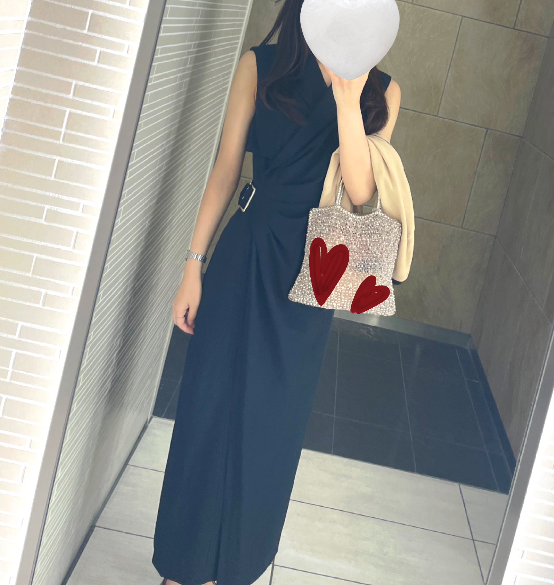 ワンピース laubeblanc Side-buckle Drape Dress navy laubeblanc Side-buckle Drape Dress ノースリーブ