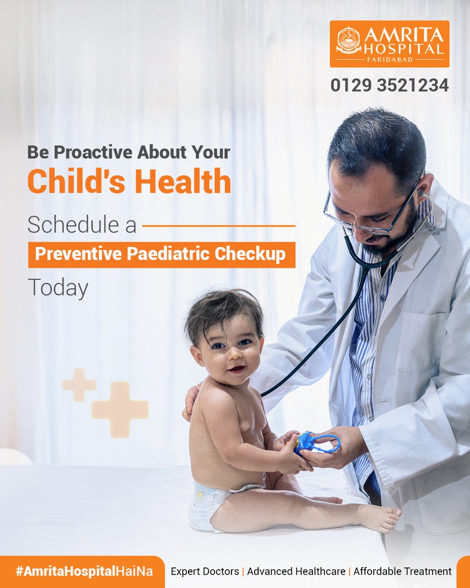 Your child’s health deserves more than just reactive care. 
From growth milestones to nutrition and immunity, a preventive paediatric check-up helps ensure your little one is growing well. 

Call: 0129-3521234 or visit: amritahospitals.org/faridabad