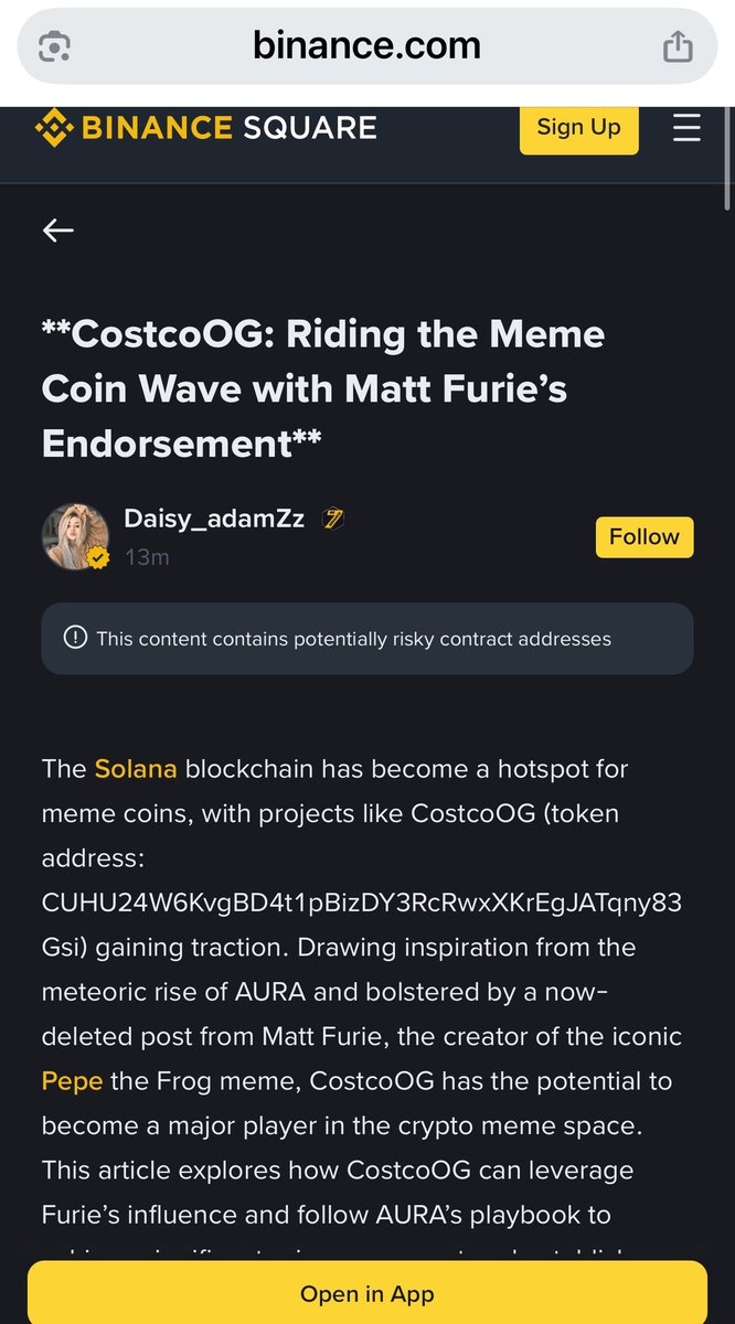 <a href="/blknoiz06/">Ansem</a> GM Ansem.
 Take a look at CostcoOG <a href="/CostcoOGSol/">CostcoOG CTO created 01-02-2024</a>, they just got featured on binance alpha square. I know it will interest you.

CUHU24W6KvgBD4t1pBizDY3RcRwxXKrEgJATqny83Gsi