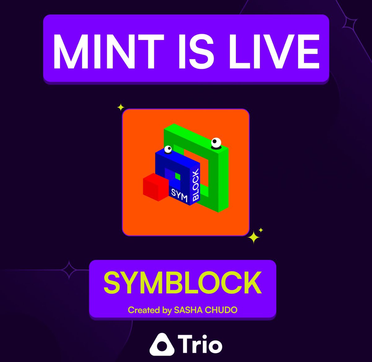 🟠 SYMBLOCK MINT IS LIVE ON <a href="/trio_xyz/">Trio</a>

By <a href="/ChudoSasshha/">SASHA 🐸 CHUDO</a>—it’s go time

◦ GTD Phase → Ongoing
◦ FCFS Phase → Starts in 1 hour
◦ Public Phase → Starts in 2 hours

👇 Mint link below