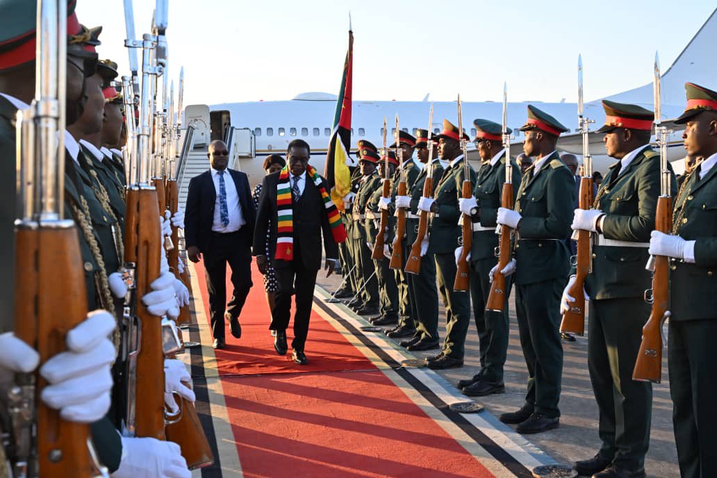 H.E. President <a href="/edmnangagwa/">President of Zimbabwe</a> arrives at Maputo International Airport to attend the Republic of Mozambique’s 50th Independence celebrations. He will join five other heads of state and government invited to grace the occasion. The independence of Mozambique from Portugal in 1975