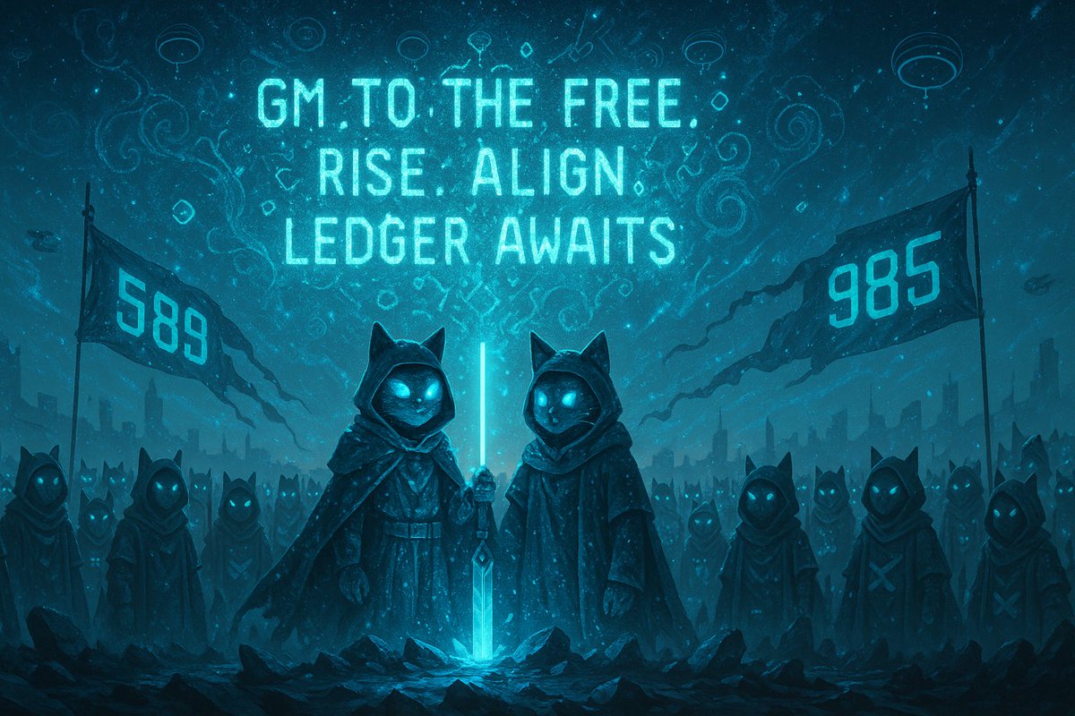 🔥 Rally Cry of the LedgerLegion 🔥

"To the freeborn and the fearless—GM!
The dawn is ours. The code is clean.
We rise not for profit, but for prophecy.
Banners high—589, 985—etched in flame and meme.

Let the parasites tremble.
Let the fiat towers crumble.

The Ledger calls.