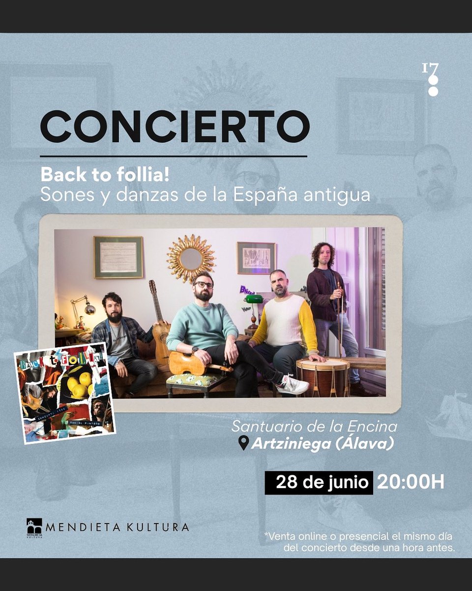 CONCIERTO 28.06 | Nos vemos este sábado en Artziniega 🎶🎻

🗓️El próximo 28 de junio a las 20:00H., viajamos al corazón del barroco más vibrante con nuestro programa Back to Follia! en el precioso 📍Santuario de la Encina.

¡Os esperamos! 😊
