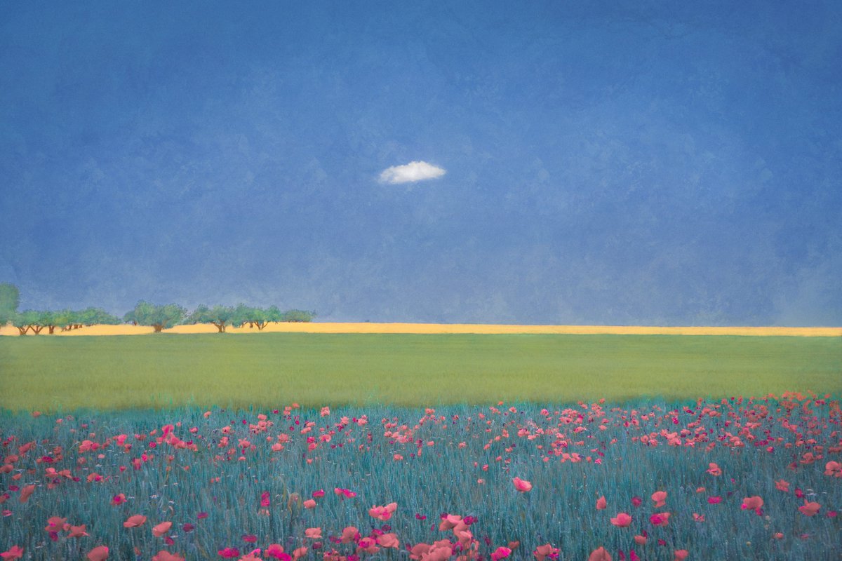 2/
Samantha Cavet’s work centers around the exploration of human emotions, delving into concepts of nostalgia, melancholy, and tranquility through impressionistic, dreamy, pictorial landscapes.