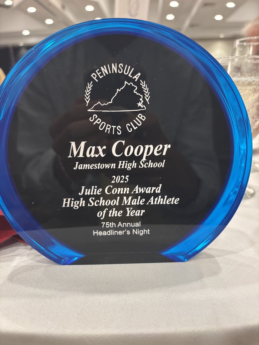Congratulations to incoming freshman, Max Cooper, for winning the Peninsula Sports Club's High School Male Athlete of the Year!

Max also was named the VHSL Class 4 Player of the Year and helped Jamestown to a state title!

#GoTribe