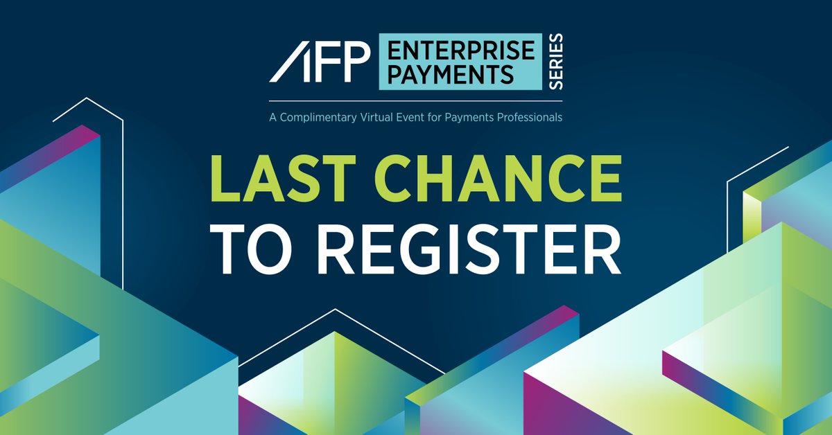 Last chance to register! Modernize your AP &amp; AR with insights on AI, automation, ISO 20022 &amp; more. Join AFP’s complimentary Enterprise Payments Virtual Series Transforming Transactions: Redefining AP &amp; AR tomorrow, June 25. Save your spot: hubs.ly/Q03tlvyd0
#Payments