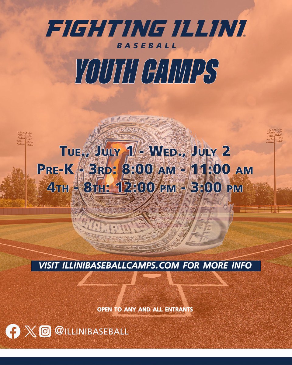 illinibasecamps's tweet image. One week away from our last Youth Baseball Camp of the summer.
Registration ends on Sunday June 29th!
For team/group discounts- please contact curtac@illinois.edu