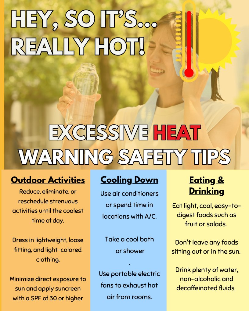 Hendricks_Co's tweet photo. Attention!! It’s HOT!
Hendricks County and other counties in Central Indiana are currently under an excessive heat advisory. With the high temperatures, it is important to practice heat safety precautions to stay safe and informed. https://t.co/2Ud9AFqghU