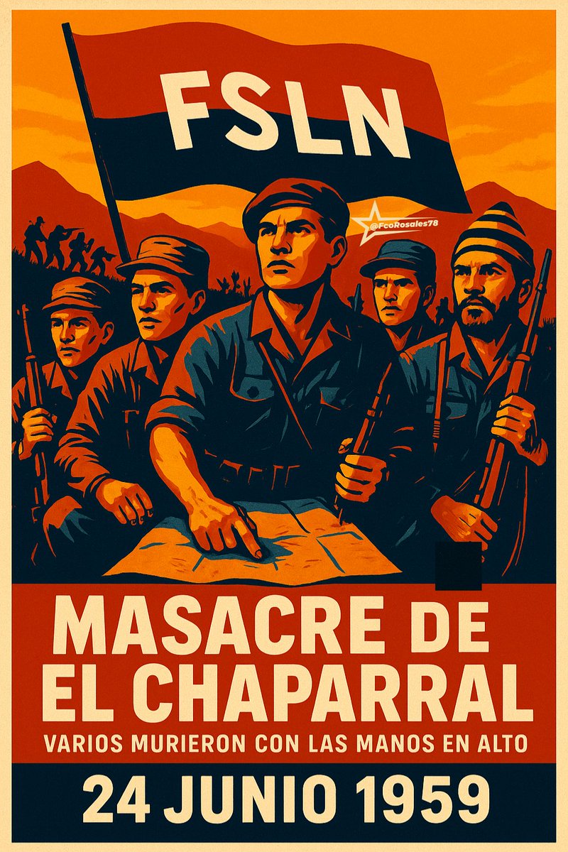 Francisco Rosales 🇳🇮 (@fcorosales78) on Twitter photo El #24Junio de 1959, hace 66 años, se dio la gesta heroica de El Chaparral. Un grupo guerrillero que estaba en la localidad de El Chaparral, fue atacado por el Ejército hondureño y la guardia nacional. Fue herido de gravedad el Cmdte. Carlos Fonseca.
<a href="/corpav_m/">Carnitas Sandinista ❤🖤❤🇳🇮</a> <a href="/Atego16/">@🅰🆃🅴🅶🅾 🇳🇮</a> <a href="/fr1nkro/">UlloaFrank</a> El #24Junio de 1959, hace 66 años, se dio la gesta heroica de El Chaparral. Un grupo guerrillero que estaba en la localidad de El Chaparral, fue atacado por el Ejército hondureño y la guardia nacional. Fue herido de gravedad el Cmdte. Carlos Fonseca.
<a href="/corpav_m/">Carnitas Sandinista ❤🖤❤🇳🇮</a> <a href="/Atego16/">@🅰🆃🅴🅶🅾 🇳🇮</a> <a href="/fr1nkro/">UlloaFrank</a>