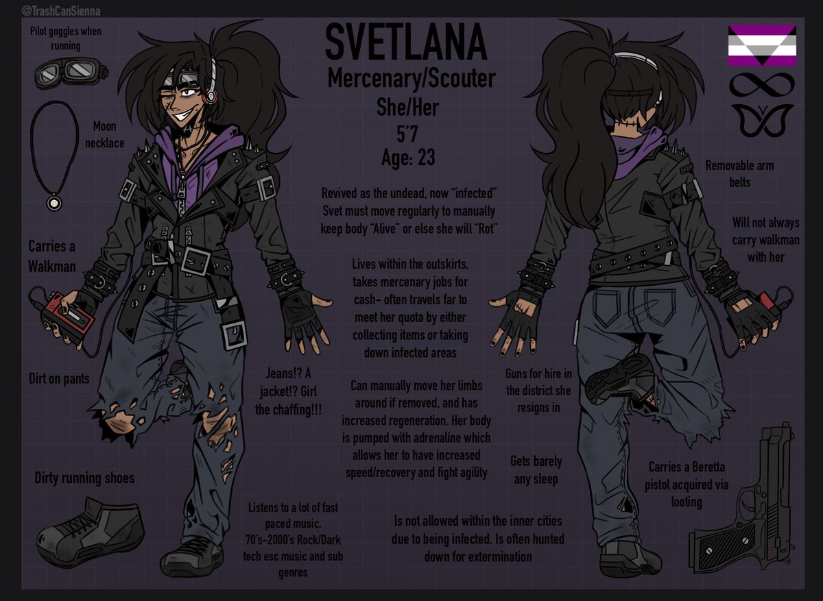 TrashCanSienna's tweet image. Here it is! Svetlana and the gang refs for my original story: Heresy N’ Carnage (A story where the world ended and humanity must survive within the cities cleansed and pure while those “infected” by eldritch curses and deities must roam the outskirts)
#ocart #refsheets #HeresyNC