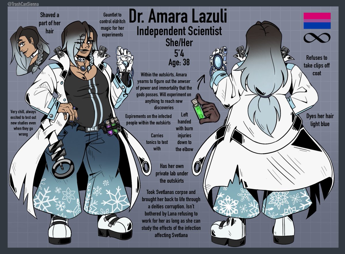 TrashCanSienna's tweet image. Here it is! Svetlana and the gang refs for my original story: Heresy N’ Carnage (A story where the world ended and humanity must survive within the cities cleansed and pure while those “infected” by eldritch curses and deities must roam the outskirts)
#ocart #refsheets #HeresyNC