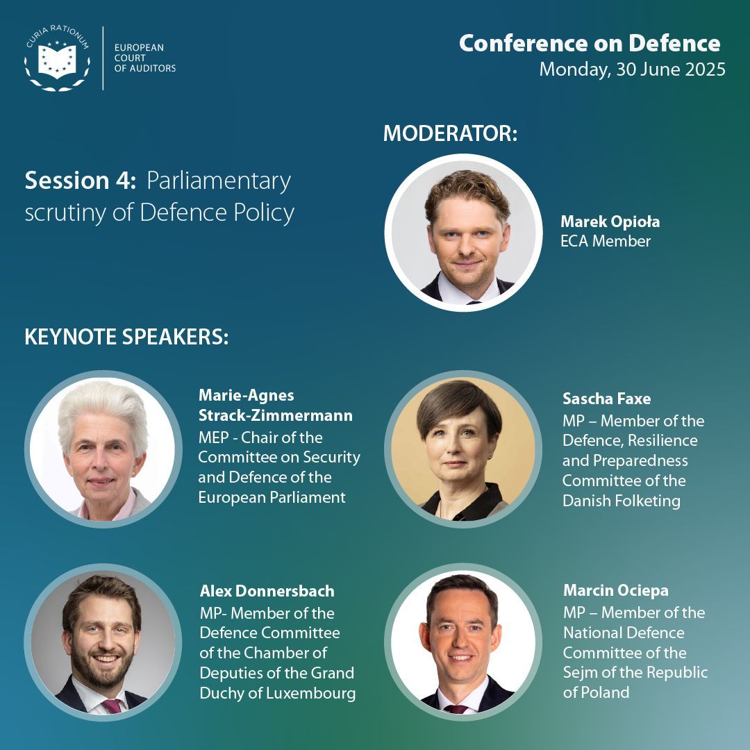 European Court of Auditors (@euauditors) on Twitter photo 🛡️ Meet the moderators and keynote speakers of the Conference on #Defence, taking place on 30 June at the <a href="/EUauditors/">European Court of Auditors</a> in Luxembourg and online!
📩 You can still register by tomorrow (end of day), by sending an email to ECA-REGISTRATION-DEFENCE-CONFERENCE@eca.europa.eu 🛡️ Meet the moderators and keynote speakers of the Conference on #Defence, taking place on 30 June at the <a href="/EUauditors/">European Court of Auditors</a> in Luxembourg and online!
📩 You can still register by tomorrow (end of day), by sending an email to ECA-REGISTRATION-DEFENCE-CONFERENCE@eca.europa.eu
