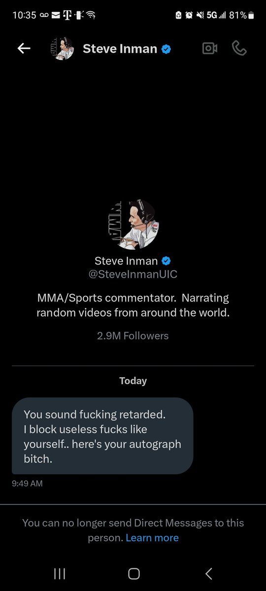 KBree7's tweet image. Hahaha dude who likes to call people snowflakes and acts tough turns into an absolute pussy at the slightest critique. Absolute dork. 
@SteveInmanUIC