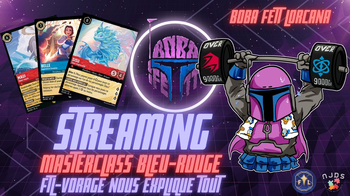 Salutations les Lorcaniens !

Mercredi dès 21h, on part en mode Masterclass 
🔵/🔴avec <a href="/ftl_forthelore/">For The Lore</a> Vorage 🔥
Il explique la théorie, on applique 💡
On espère vous donner envie pour l’après-World !
Sur : twitch.tv/bobafett17

#Lorcana #Masterclass #TCG #DisneyLorcana