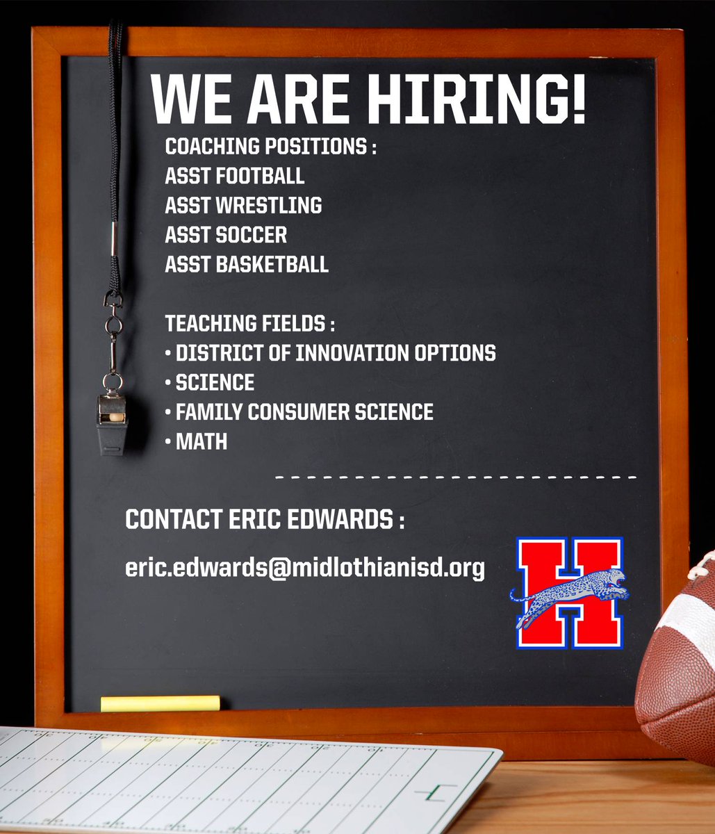 Heritage Football (@heritageftball) on Twitter photo Midlothian Heritage looking to add to the family!!
Come coach in CHAMPIONSHIP program, school and district!
#GD2BAJ #FIGHT #TGWHSO
<a href="/MidloHeritage/">Heritage HS</a> <a href="/MISD_Athletics/">Midlothian ISD Athletics</a> <a href="/MidlothianISD/">Midlothian ISD</a>
<a href="/WrestlingMHHS/">HHS Wrestling</a> <a href="/HeritageboysBB/">Heritage boys bball</a>
<a href="/midlohhssoccer/">Heritage Boys Soccer</a>
<a href="/THSCAcoaches/">THSCA</a> <a href="/Tabchoops/">𝙏𝘼𝘽𝘾🏀📋</a>
<a href="/THSWCA/">THSWCA</a> <a href="/tascosoccer/">TASCO</a> Midlothian Heritage looking to add to the family!!
Come coach in CHAMPIONSHIP program, school and district!
#GD2BAJ #FIGHT #TGWHSO
<a href="/MidloHeritage/">Heritage HS</a> <a href="/MISD_Athletics/">Midlothian ISD Athletics</a> <a href="/MidlothianISD/">Midlothian ISD</a>
<a href="/WrestlingMHHS/">HHS Wrestling</a> <a href="/HeritageboysBB/">Heritage boys bball</a>
<a href="/midlohhssoccer/">Heritage Boys Soccer</a>
<a href="/THSCAcoaches/">THSCA</a> <a href="/Tabchoops/">𝙏𝘼𝘽𝘾🏀📋</a>
<a href="/THSWCA/">THSWCA</a> <a href="/tascosoccer/">TASCO</a>