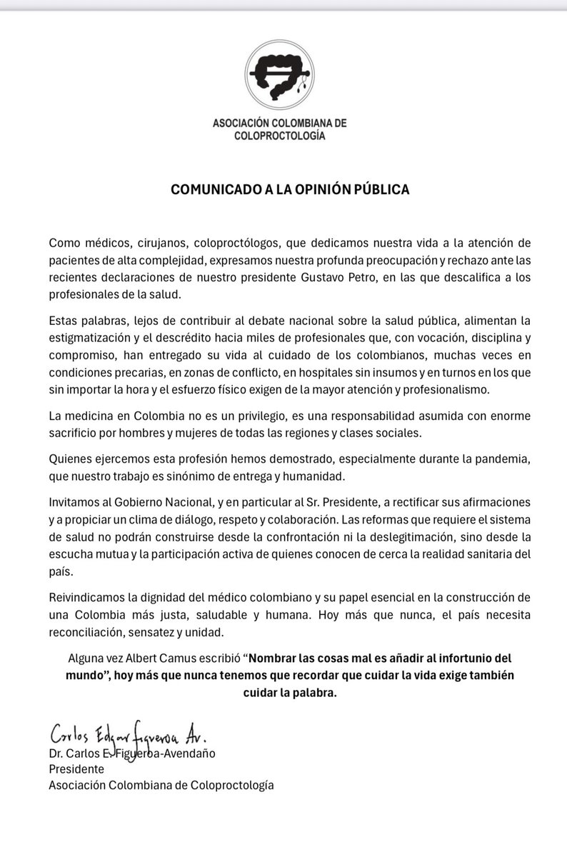 JUAN CARLOS REYES (@juanreyesmd) on Twitter photo Preocupantes las declaraciones del presidente <a href="/petrogustavo/">Gustavo Petro</a> sobre los gremios de la salud y en especial sobre los médicos. Que los únicos que estudian medicina son los hijos de los ricos y por eso la salud en Colombia es mala? Es lamentable este tipo de declaraciones. Preocupantes las declaraciones del presidente <a href="/petrogustavo/">Gustavo Petro</a> sobre los gremios de la salud y en especial sobre los médicos. Que los únicos que estudian medicina son los hijos de los ricos y por eso la salud en Colombia es mala? Es lamentable este tipo de declaraciones.