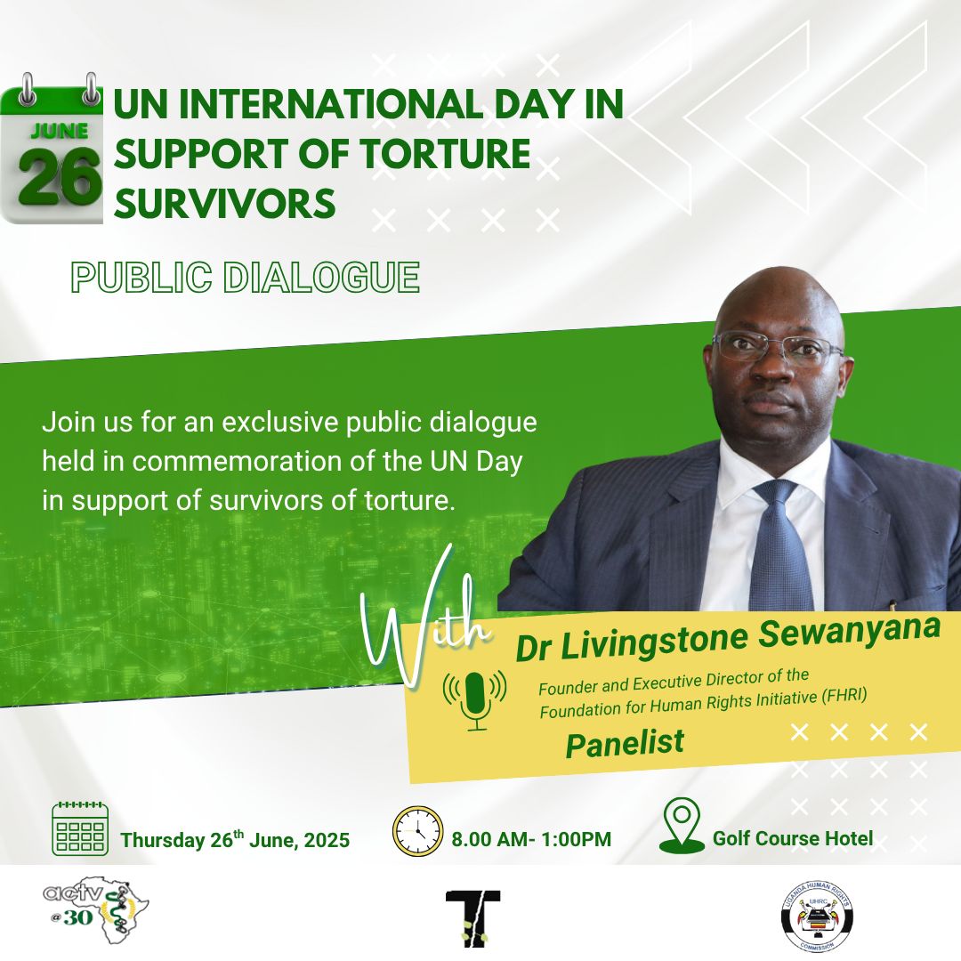 ACTV - Against Torture (@actvuganda) on Twitter photo Dr. Livingstone Ssewanyana will be a panelist on Thursday 26 June 2025 at Golf Course Hotel in Kampala District as we hold a Public Dialogue under the theme: "A Torture and Violence Free Election for All, By All".
<a href="/bkabumba/">Dr Busingye Kabumba</a> <a href="/LSewanyana/">Dr. L. Sewanyana</a> <a href="/DIGNITY_INT/">DIGNITY International</a> <a href="/NCHRD_UG/">NCHRDs-UG</a> <a href="/FHRI2/">FHRI</a> Dr. Livingstone Ssewanyana will be a panelist on Thursday 26 June 2025 at Golf Course Hotel in Kampala District as we hold a Public Dialogue under the theme: "A Torture and Violence Free Election for All, By All".
<a href="/bkabumba/">Dr Busingye Kabumba</a> <a href="/LSewanyana/">Dr. L. Sewanyana</a> <a href="/DIGNITY_INT/">DIGNITY International</a> <a href="/NCHRD_UG/">NCHRDs-UG</a> <a href="/FHRI2/">FHRI</a>