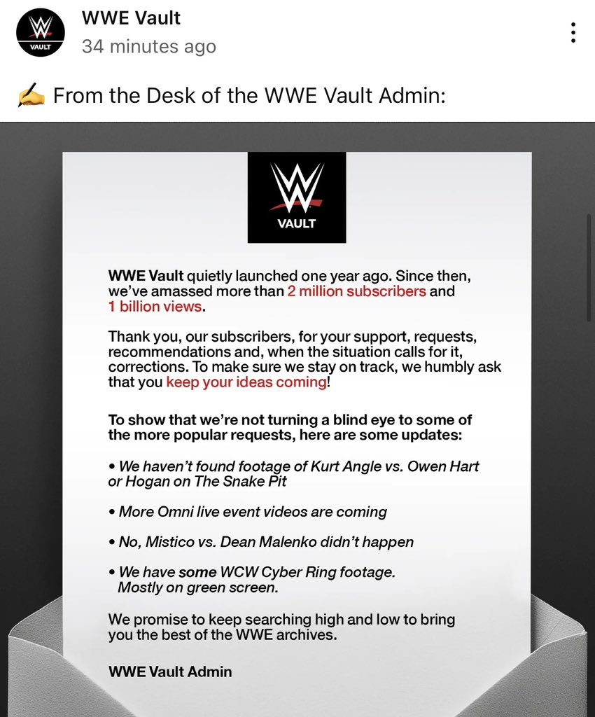 At least we know the WWE Vault Admin (who are they 🤔) are actively searching too!