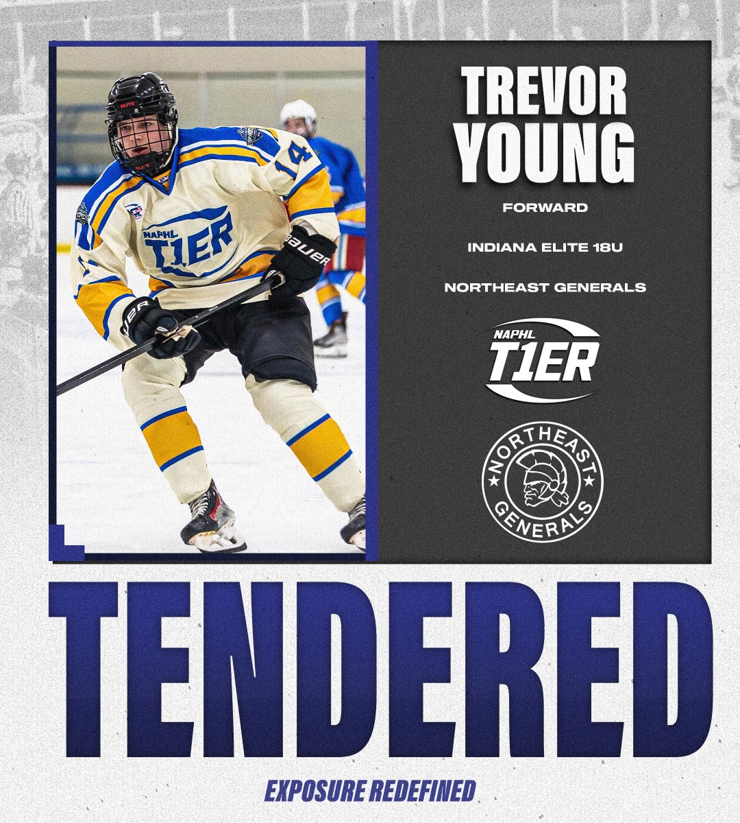 #NAPHL T1ER Advancement: Indiana Elite 18U forward Trevor Young has signed an <a href="/NAHLHockey/">NAHL</a> tender agreement with the <a href="/negenerals/">Northeast Generals</a>.

📰: nat1hl.com/news/story.cfm…