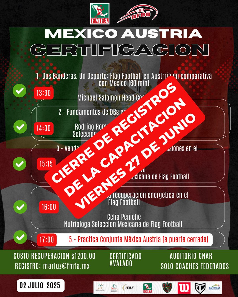 Cierre de Registros de la capacitación será el viernes 27 de junio o al agotarse los lugares