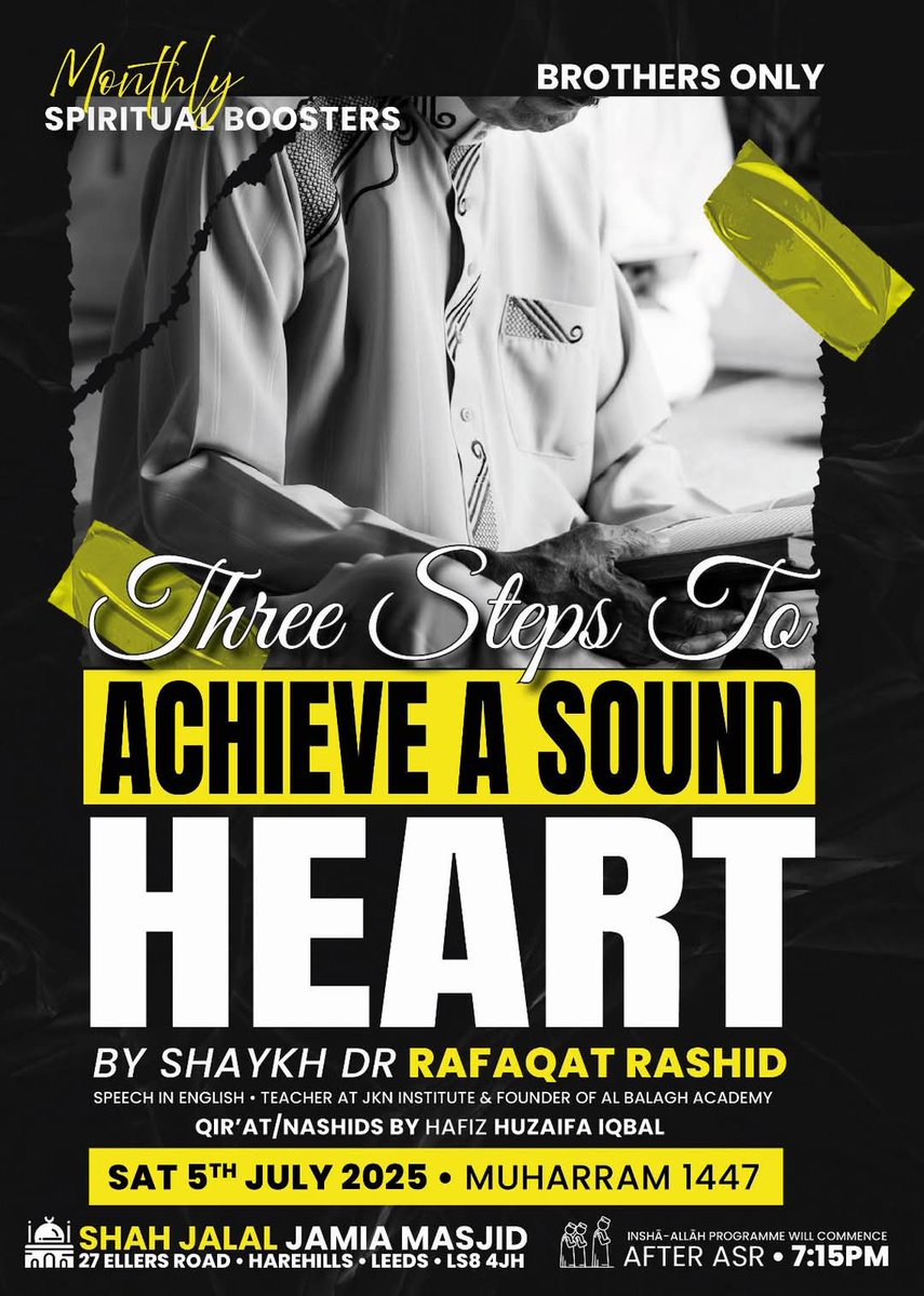 JKN Institute (@jkninstitute) on Twitter photo In a time of constant distractions & spiritual fatigue, how do we revive our hearts & reconnect with our Creator?
<a href="/DrRafaqatRashid/">Rafaqat Rashid د. رفاقت رشيد</a> teacher at <a href="/jkninstitute/">JKN Institute</a> & founder of <a href="/AlBalaghAcademy/">Al Balagh Academy</a> will share practical steps to purify the soul & strengthen our relationship with Allāh ﷻ. In a time of constant distractions & spiritual fatigue, how do we revive our hearts & reconnect with our Creator?
<a href="/DrRafaqatRashid/">Rafaqat Rashid د. رفاقت رشيد</a> teacher at <a href="/jkninstitute/">JKN Institute</a> & founder of <a href="/AlBalaghAcademy/">Al Balagh Academy</a> will share practical steps to purify the soul & strengthen our relationship with Allāh ﷻ.
