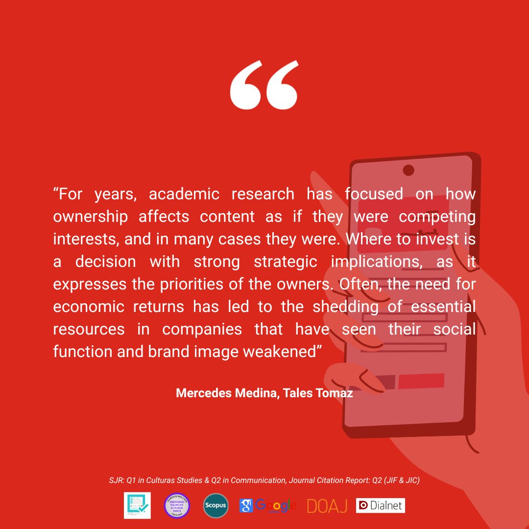JournalCommSoc's tweet image. 📄“Introduction. Resilient media companies: the role of media ownership in the industry of digital contents” by @mmlaveron, @TalesTomaz
doi.org/10.15581/003.3…
#OpenAccess #Communication #Academic #Ownership #Resiliency #Media #Digital #Concentration #Transparency