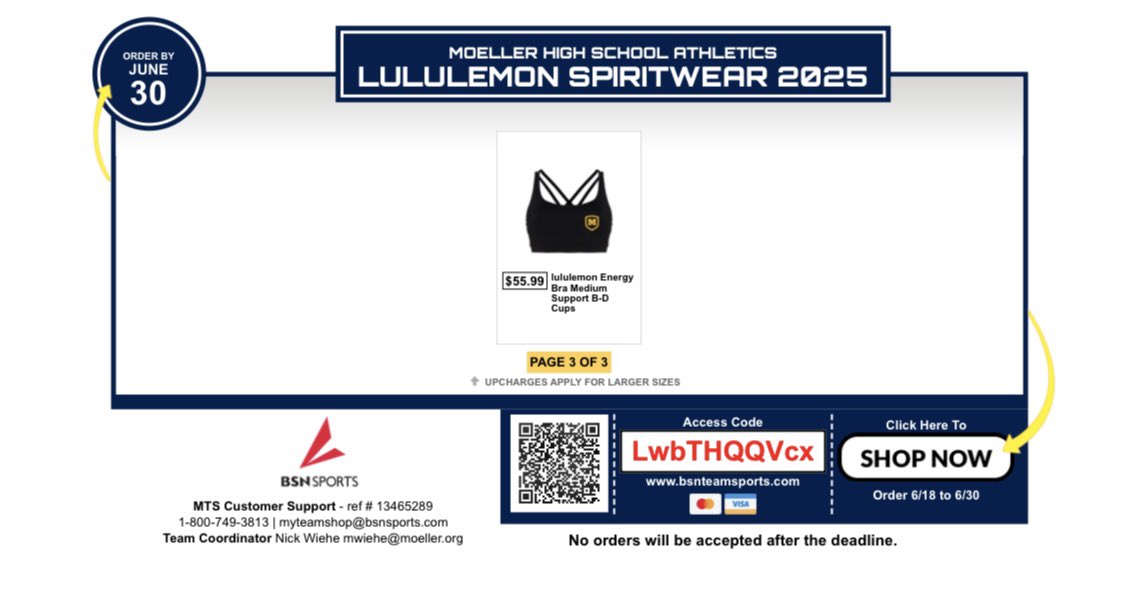 Here we go! The 2025 Moeller Lululemon Team Shop is still LIVE! The shop closes on Monday 6/30 at midnight. ORDER NOW!!! #GoBigMoe 

SHOP: bsnteamsports.com/shop/LwbTHQQVcx