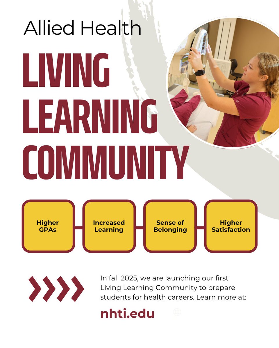 Interested in a career in healthcare? This fall, we are launching an Allied Health Living Learning Community! This highly immersive experience can help boost your GPA and prepare you to apply to a healthcare program.

Learn more and secure your spot:
nhti.edu/allied-health-…