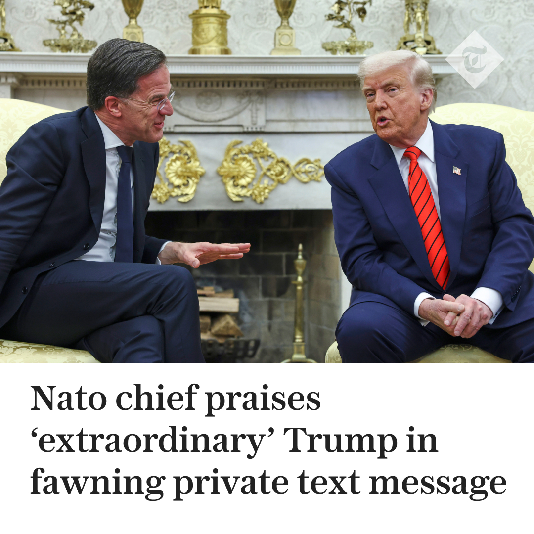 TelegraphUS's tweet photo. 🗣️ The head of Nato congratulated Trump for his “extraordinary” intervention in bombing Iran in a private text message published by the US president.

Read more here 👇
https://t.co/bJSkxO8jmd https://t.co/kcv4TwtMBi