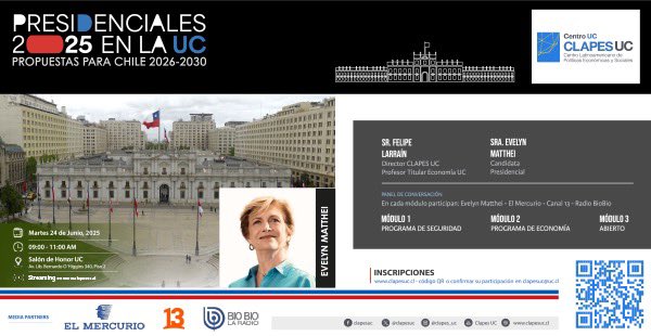 CLAPES UC (@clapesuc) on Twitter photo EN VIVO 🔴| A continuación en nuestro primer Seminario Presidencial 2025: Propuestas para Chile 2026-2030 | Conversando con Evelyn Matthei 🗳️🇨🇱 seguimos con el tercer módulo moderado por nuestra directora de comunicaciones <a href="/Marta_sanchezl/">Marta Sánchez Leiva</a> en tema libre enfocado en las propuestas EN VIVO 🔴| A continuación en nuestro primer Seminario Presidencial 2025: Propuestas para Chile 2026-2030 | Conversando con Evelyn Matthei 🗳️🇨🇱 seguimos con el tercer módulo moderado por nuestra directora de comunicaciones <a href="/Marta_sanchezl/">Marta Sánchez Leiva</a> en tema libre enfocado en las propuestas