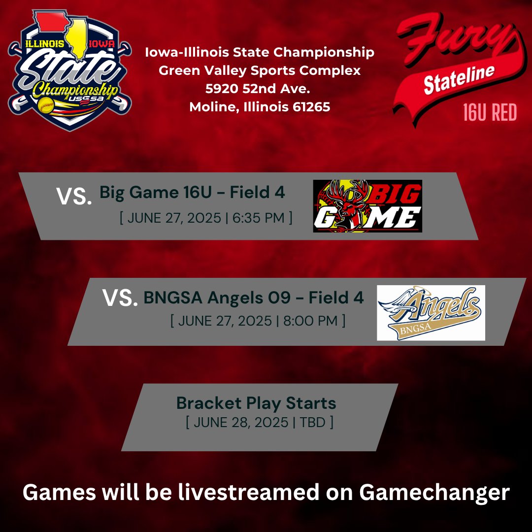 Stateline Fury 16U Red (@slf2008) on Twitter photo We're back on the road again this weekend at the <a href="/USSSAFastpitch/">USSSA Fastpitch</a> Iowa/Illinois State Championship, and we're coming in hot! 🔥
Be sure to check us out! ❤️🖤 We're back on the road again this weekend at the <a href="/USSSAFastpitch/">USSSA Fastpitch</a> Iowa/Illinois State Championship, and we're coming in hot! 🔥
Be sure to check us out! ❤️🖤