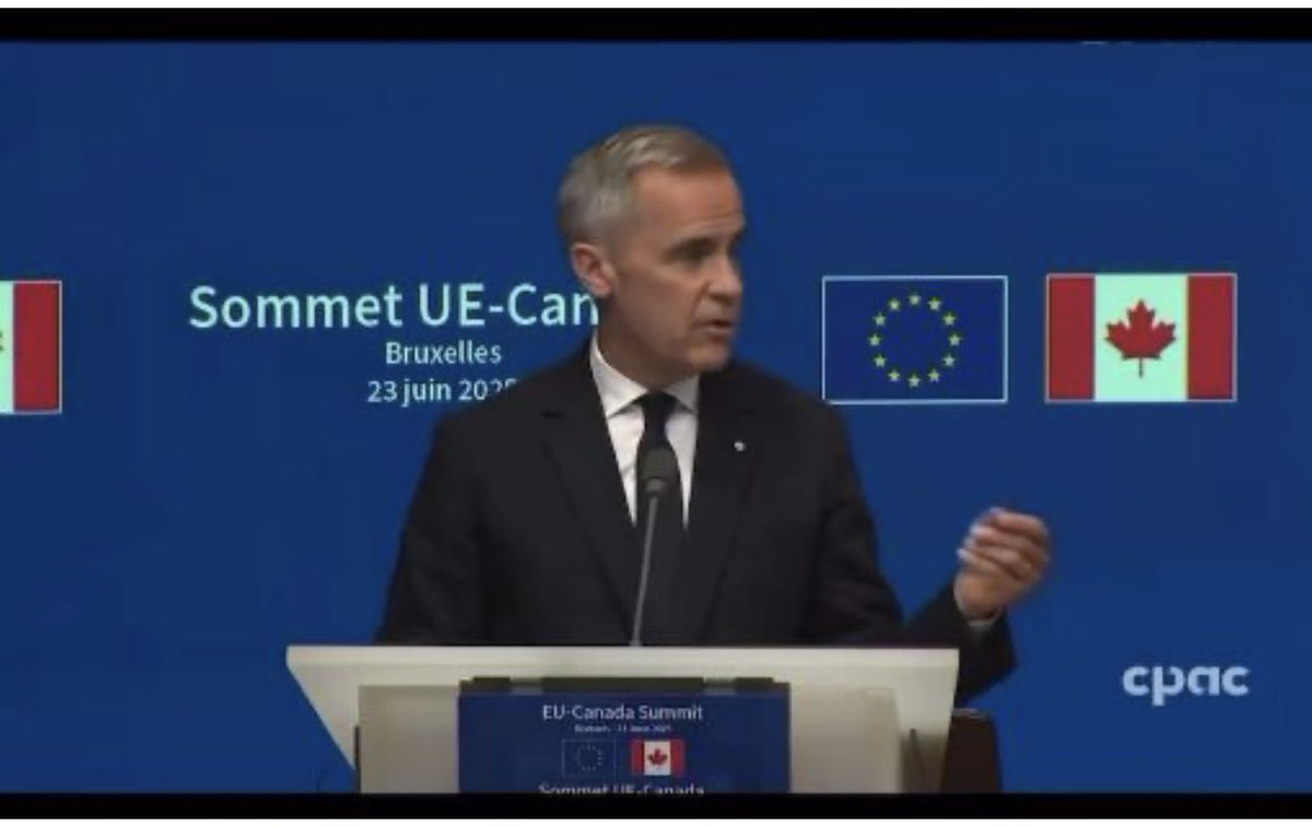 JayGenXer's tweet photo. Mark Carney DICTATES No discussions with Canadians… We are but peasants to him!

No parliamentary debate!

He took to a stage in Brussels, Belgium to talk about things he would not talk about in Canada

Carney explains to his EU friends what he has planned for Canada, but does he let us know??

He delivers a speech that outlines his priorities for climate action, committing Canadian taxpayers to a "new world order" of carbon taxes, decarbonization goals, and net zero policies… The same policies that have ENDANGERED Europe's energy security!

He has signed agreements for trade, digital IDs, and Europe's REARM program with a $237 billion pact for its defence and security

Carney, his climate zealot wife Diane, Gerald Butts, Steven Guilbeault -- they are all smiling

Canadians are left with their elbows up, mouths gaped. None of this should be surprising though from "the Davis Man"
'.... 

The leopard does not change his spots!

Carney is here to destroy what is left of our country!