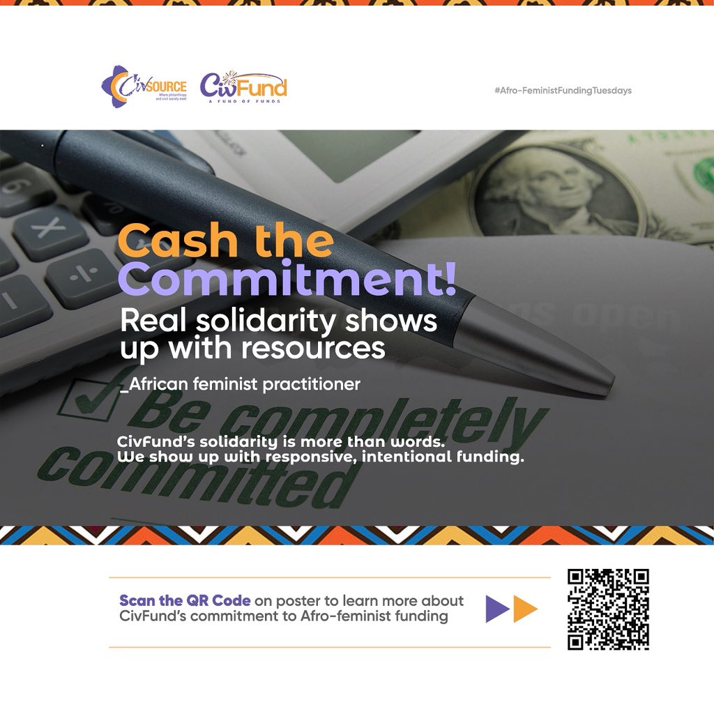 ✍🏾Cash the Commitment!
#Afro-FeministFunding

CivFund’s solidarity is more than words. We show up with responsive, intentional funding. Because our work is rooted in mutual accountability, care, and shared purpose.
 
ℹ️ CivFund’s approach:🔗civsourceafrica.com/civfund-1

#civfund